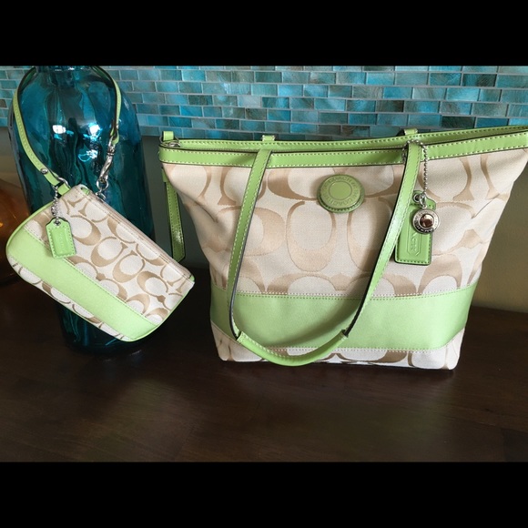 Coach Handbags - Coach Apple Green Tote w/ Matching Wristlet